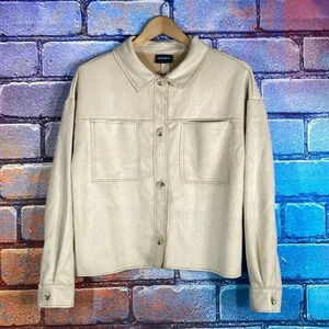 Miou Muse Women’s Button Down Soft Shirt Tan Medium